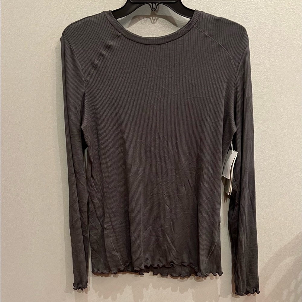 Zella Long Sleeve Ribbed Crew Neck Gray Shirt NWT Size Medium